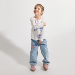 Jeansy baggy straight Lilo i Stich - 104 (3-4 lata) - niebieski - dziewczynki - Reserved - 845HN-05J