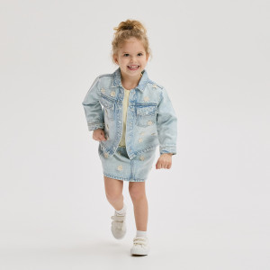 Kurtka jeansowa z aplikacją - 104 (3-4 lata) - niebieski - dziewczynki - Reserved - 846HN-05J