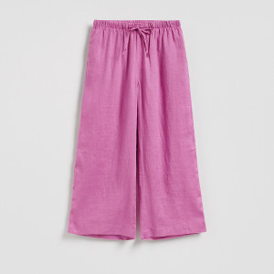 Lniane spodnie z wiązaniem - L - fioletowy - damska - Reserved - 846IR-40X