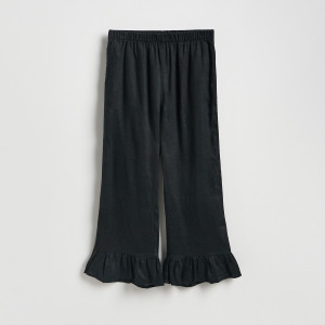 Lniane spodnie z falbankami - XS - czarny - damska - Reserved - 847IR-99X