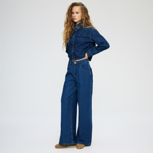Jeansy wide leg z ozdobnymi kieszeniami - 34 - niebieski - damska - Reserved - 849IU-55J
