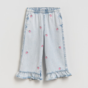 Jeansy straight z haftem - 104 (3-4 lata) - niebieski - dziewczynki - Reserved - 853HN-05J