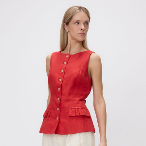 Lniana kamizelka - S - czerwony - damska - Reserved - 853IR-33X