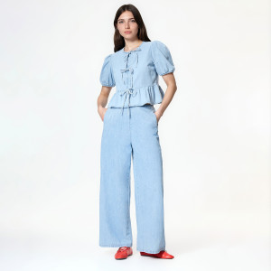 Jeansy wide leg z wiązaniem - 34 - niebieski - damska - Reserved - 853IU-05J
