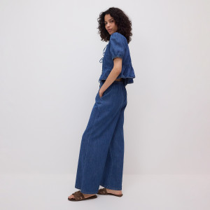 Jeansy wide leg z wiązaniem - 36 - niebieski - damska - Reserved - 853IU-55J