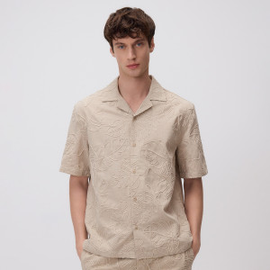 Koszula comfort z haftem - XL - kremowy - męska - Reserved - 854FS-02X