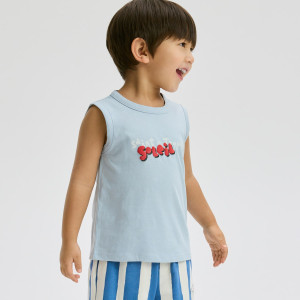 Bawełniany t-shirt bez rękawów - 86 (12-18 m.) - niebieski - chłopcy - Reserved - 854IX-55X