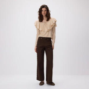 Jeansy wide leg z aplikacją - 42 - brązowy - damska - Reserved - 855JH-88J