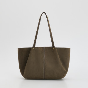 Torebka shopper z imitacji zamszu - ONE SIZE - oliwkowy - damska - Reserved - 856FC-91X