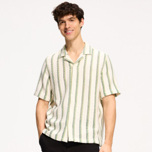 Ażurowa koszula regular - XXL - kremowy - męska - Reserved - 856FS-02P