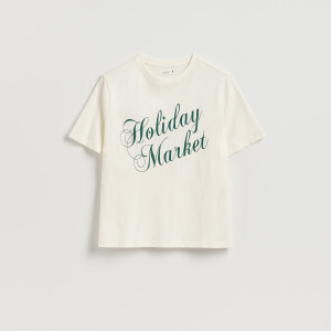 T-shirt ze świątecznym motywem - XS - złamana biel - damska - Reserved - 861HD-01X