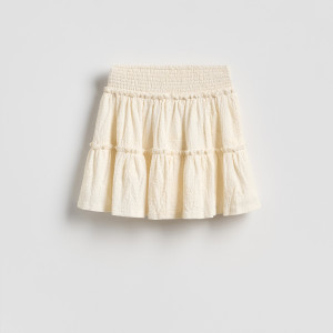 Spódnica ze strukturalnej dzianiny - L - złamana biel - damska - Reserved - 861HS-01X