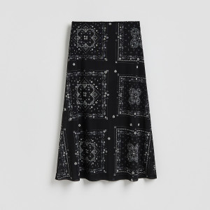Wzorzysta spódnica midi - L - czarny - damska - Reserved - 862HS-99X