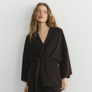 Bluza kimono z modalem - M - ciemnobrązowy - damska - Reserved - 863GA-89X