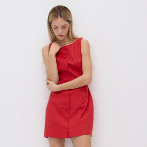Lniana sukienka mini - L - czerwony - damska - Reserved - 866IR-33X