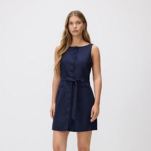 Lniana sukienka mini - M - granatowy - damska - Reserved - 866IR-59X