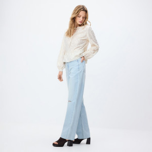 Jeansy straight z przetarciami - 32 - niebieski - damska - Reserved - 866JH-50J