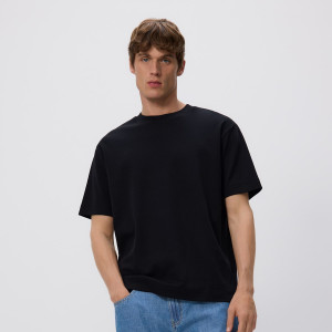 Bawełniany t-shirt boxy - S - czarny - męska - Reserved - 8689H-99X