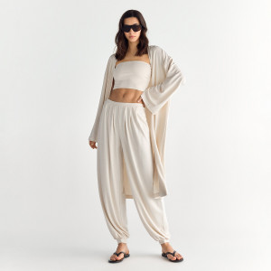 Kimono z modalem - L - beżowy - damska - Reserved - 869GA-08X