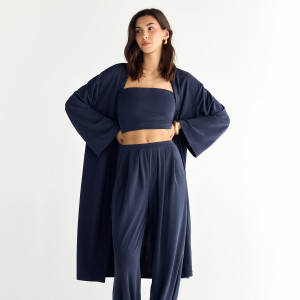 Kimono z modalem - L - granatowy - damska - Reserved - 869GA-59X