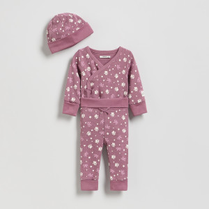 Bawełniany komplet z czapką - 80 (9-12 m.) - jasnofioletowy - dziewczynki - Reserved - 874GK-34X
