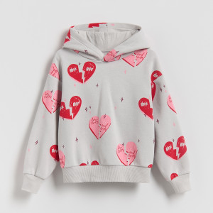 Bluza z kapturem - 158/164 (12-13 lat) - jasnoszary - dziewczynki - Reserved - 875HV-09X