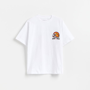 Bawełniany t-shirt z nadrukiem - 152 (11 lat) - biały - chłopcy - Reserved - 876HR-00X