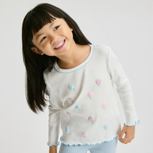 Prążkowana koszulka z nadrukiem - 110 (4-5 lat) - złamana biel - dziewczynki - Reserved - 882HT-01X