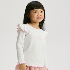 Bawełniana bluzka z falbanką - 116 (5-6 lat) - złamana biel - dziewczynki - Reserved - 883HT-01X