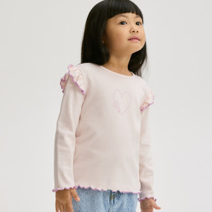 Bawełniana bluzka z falbanką - 116 (5-6 lat) - pastelowy róż - dziewczynki - Reserved - 883HT-03X