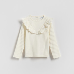 Prążkowana koszulka z falbaną - 98 (2-3 lata) - złamana biel - dziewczynki - Reserved - 884HT-01X