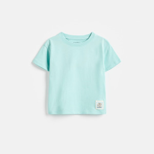 Bawełniany t-shirt z naszywką - 80 (9-12 m.) - jasnoturkusowy - chłopcy - Reserved - 884IX-06X