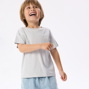 Bawełniany t-shirt z kieszenią - 80 (9-12 m.) - jasnoszary - chłopcy - Reserved - 886IX-09X