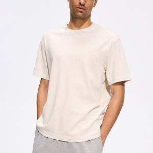 Bawełniany t-shirt boxy - S - beżowy - męska - Reserved - 887KS-08M