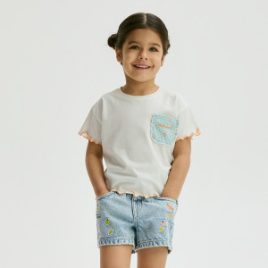 Denimowe szorty z naszywkami - 104 (3-4 lata) - niebieski - dziewczynki - Reserved - 888HN-50J