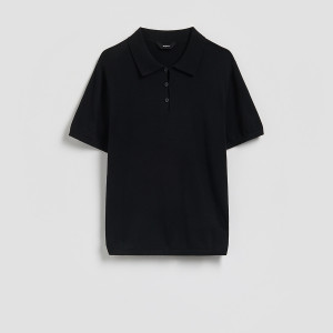 Bawełniany sweter polo - L - czarny - męska - Reserved - 888JM-99X