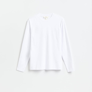 Longsleeve z bawełny merceryzowanej - M - biały - męska - Reserved - 888KS-00X