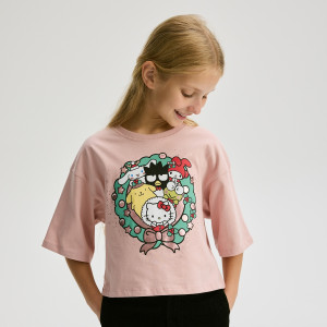 T-shirt Hello Kitty - 158/164 (12-13 lat) - brudny róż - dziewczynki - Reserved - 889EA-39X