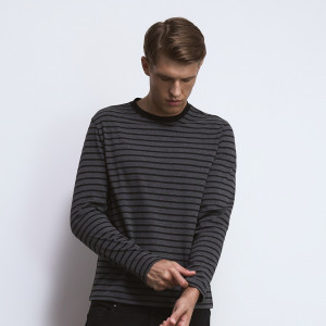 Longsleeve z bawełny merceryzowanej - L - czarny - męska - Reserved - 889KS-99P