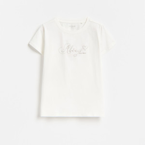 T-shirt z haftowanym napisem - 122 (6-7 lat) - złamana biel - dziewczynki - Reserved - 893KC-01X