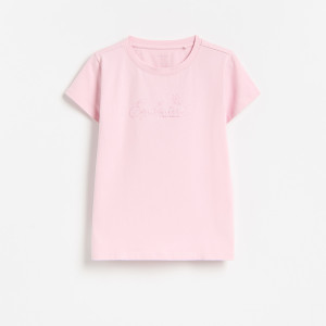 T-shirt z haftowanym napisem - 122 (6-7 lat) - różowy - dziewczynki - Reserved - 893KC-38X