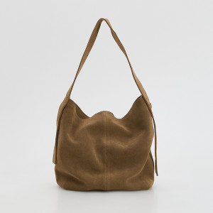 Zamszowa torebka hobo - ONE SIZE - beżowy - damska - Reserved - 896CM-80X