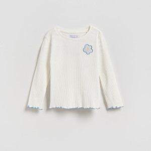 Koszulka z haftem - 104 (3-4 lata) - złamana biel - dziewczynki - Reserved - 896HT-01X