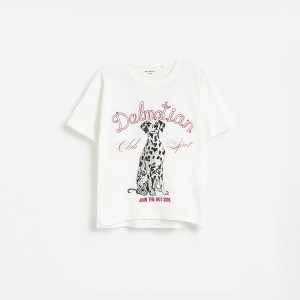 Luźny t-shirt z nadrukiem - 158 (12 lat) - złamana biel - dziewczynki - Reserved - 896KC-01X