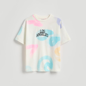 Bawełniany t-shirt z nadrukiem - 134 (8 lat) - biały - chłopcy - Reserved - 897IX-00X