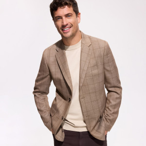 Marynarka slim fit w kratę - L - beżowy - męska - Reserved - 897KD-80P