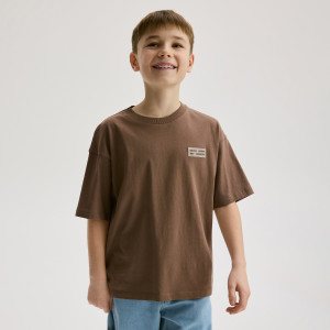Bawełniany t-shirt - 158 (12 lat) - ciemnobrązowy - chłopcy - Reserved - 899HR-89X