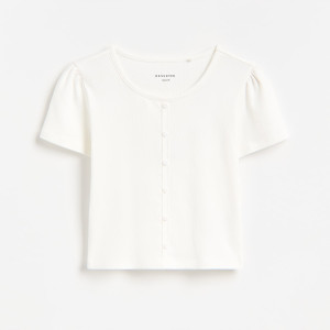 Bawełniany t-shirt - 134 (8 lat) - złamana biel - dziewczynki - Reserved - 899KC-01X