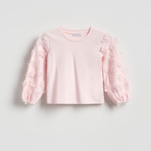 Koszulka z ozdobnymi rękawami - 104 (3-4 lata) - pastelowy róż - dziewczynki - Reserved - 900HT-03X
