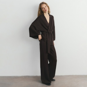 Luźne spodnie z modalem - M - ciemnobrązowy - damska - Reserved - 904HS-89X